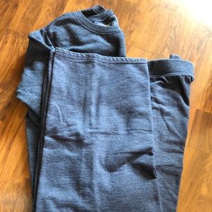 Two piece sweat pant and top in a really blue.